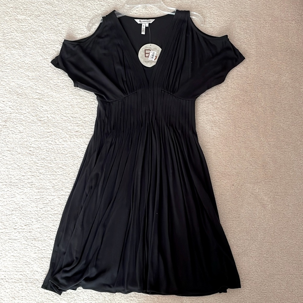 BCBG black sleeve cutout cold shoulder dress